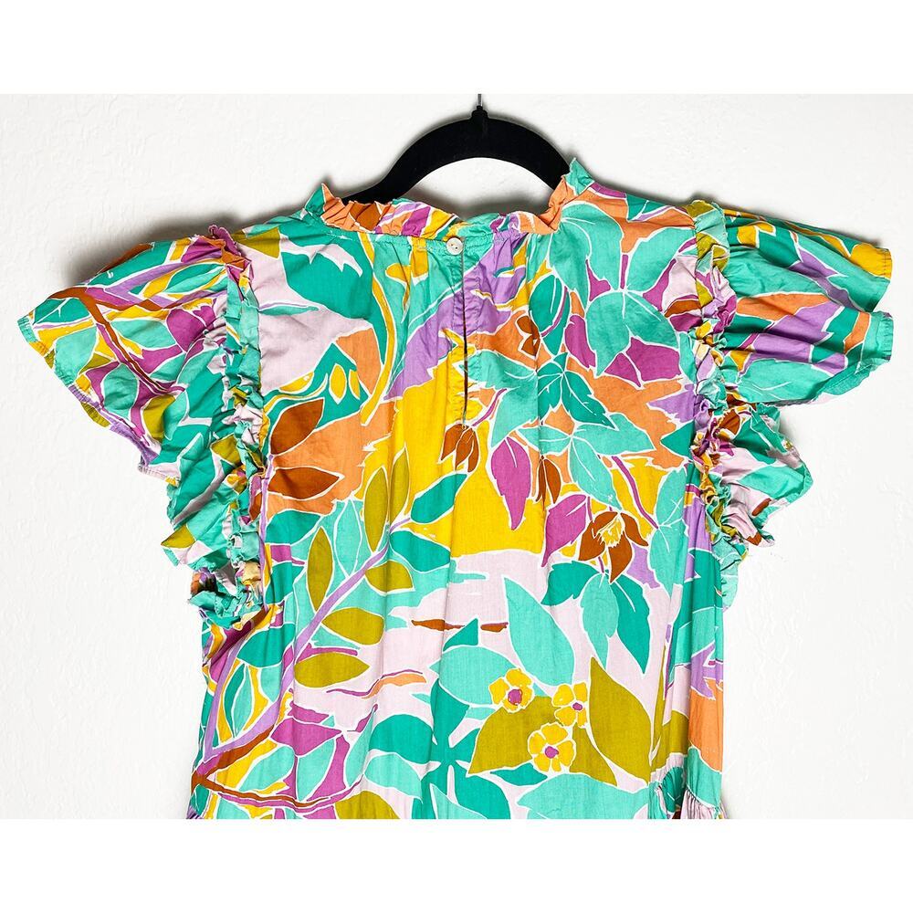 House of Harlow 1960 Women's Tired Ruffle Mini Dress Coltraihe Green Tropical - Picture 5 of 11